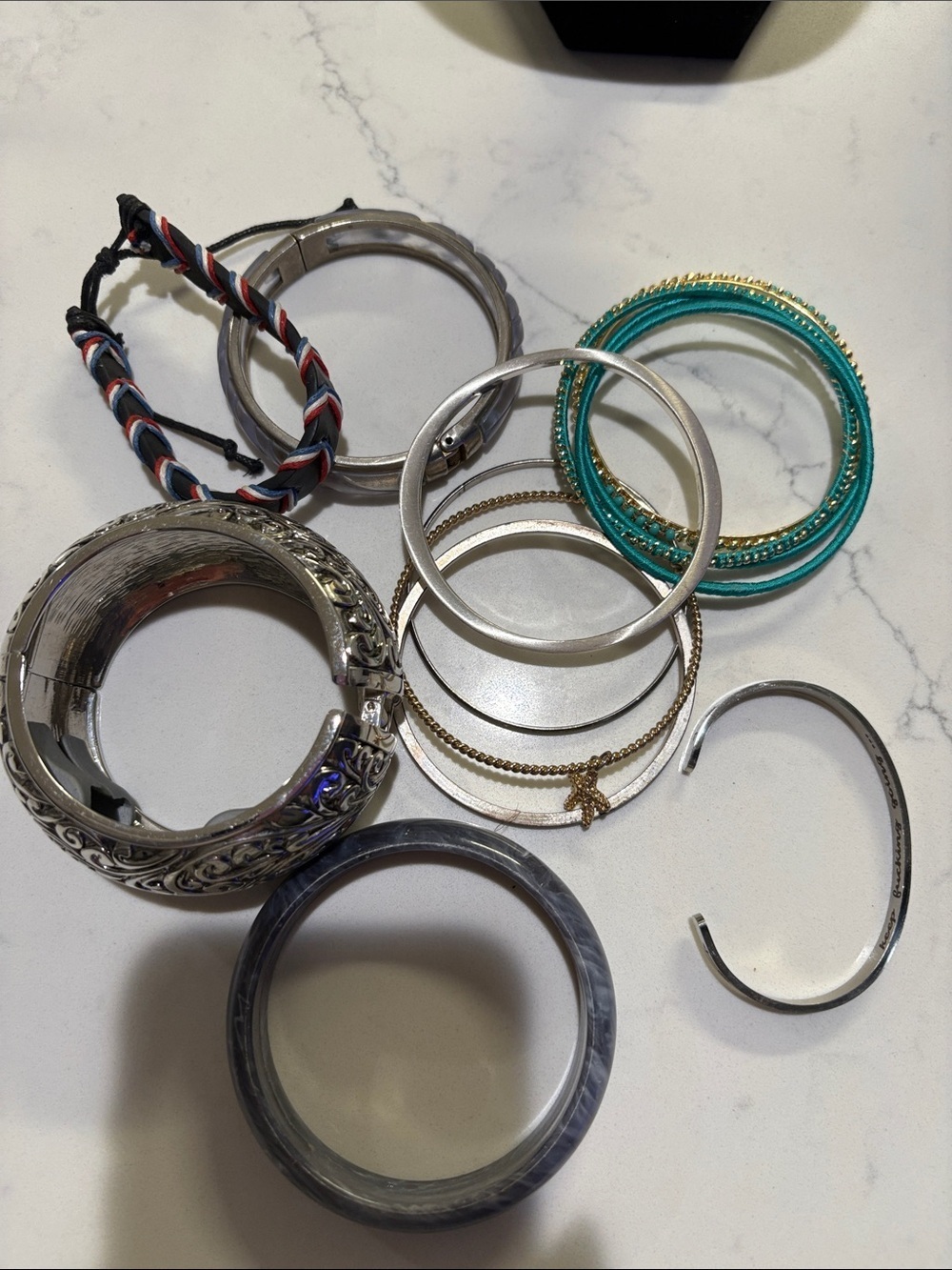 Mixed Womens Bangle and Bracelet Set - Turquoise, Silver, Gold